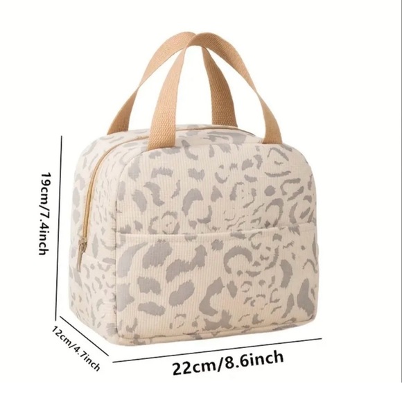 Cream and Gray Lunch Bag with Animal Print - Picture 2 of 3